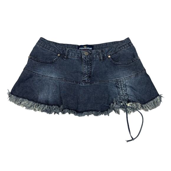 Duchess Y2K Side Ruched Denim Raw Hem Mini Skirt Women's 9 - Picture 1 of 7